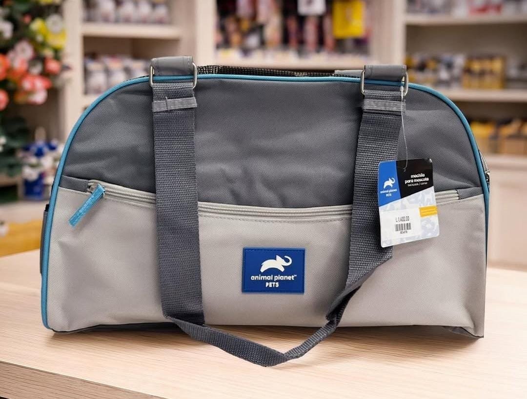 BOLSO P/ MASCOTAS ( M) COLOR: GRIS + VERDE 47X31X33 CM POLIESTER